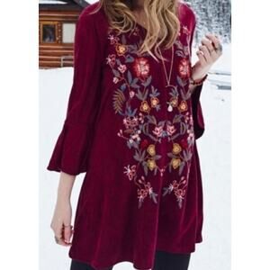 Altar’d State Burgundy Wine Floral Tunic / Dress Sz M